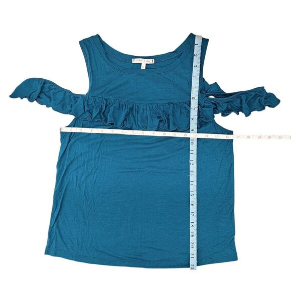 Willow & Clay Teal Cold Shoulder Top Blouse Ruffle Women Size Medium Soft USA - Picture 5 of 5